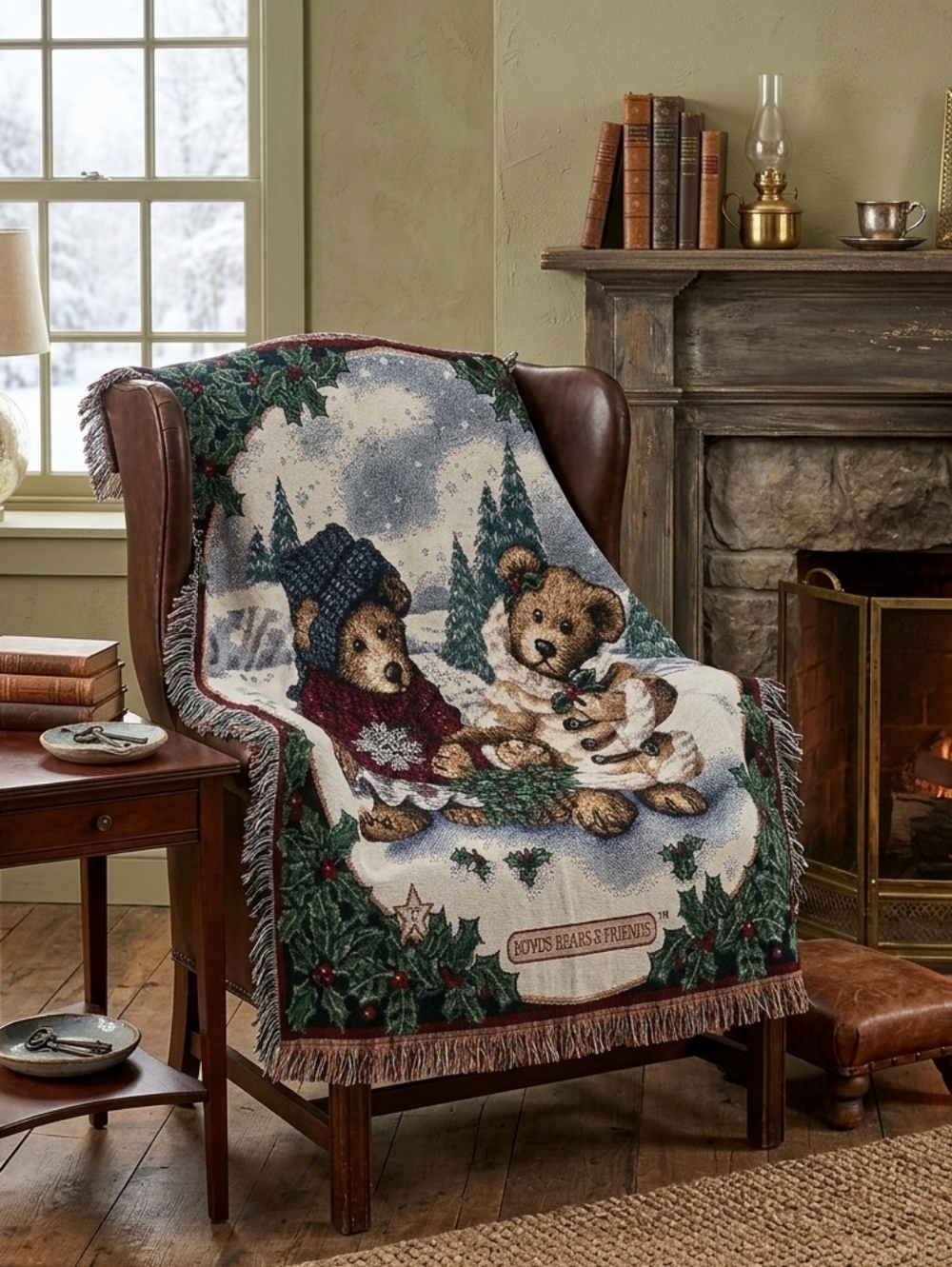 Vintage Boyd’s Bears & Friends Christmas Tapestry Throw Blanket